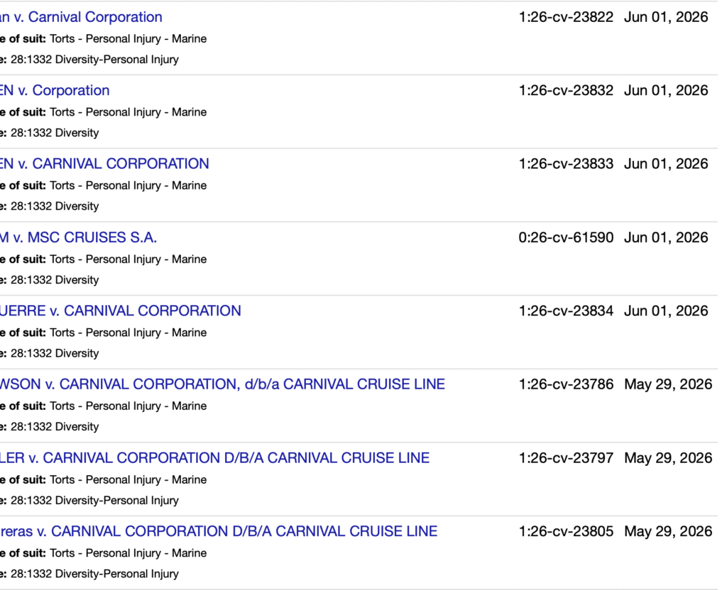 cruise injury filings in court